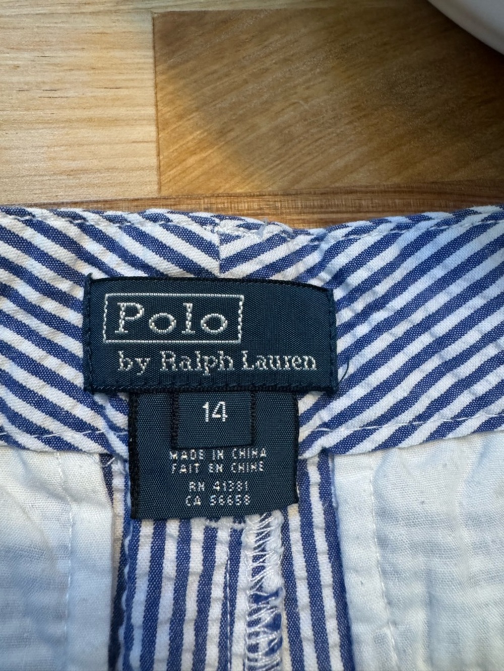 Ralph Lauren Blue & White Seersucker Flat-Front Shorts Classic Preppy - Picture 3 of 6